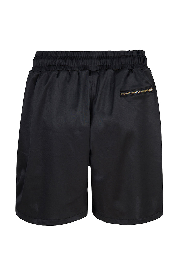 Black Satin Shorts with Golden Zippers