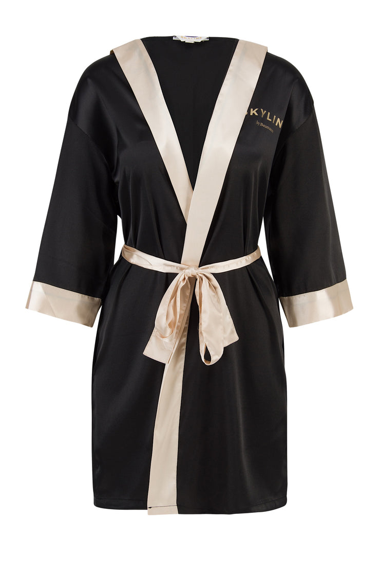 Black Golden Satin Robe Womens