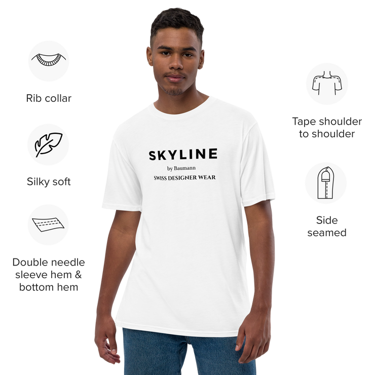 "Always a fit" Weißes Unisex-T-Shirt mit schwarzem SKYLINE-Logo